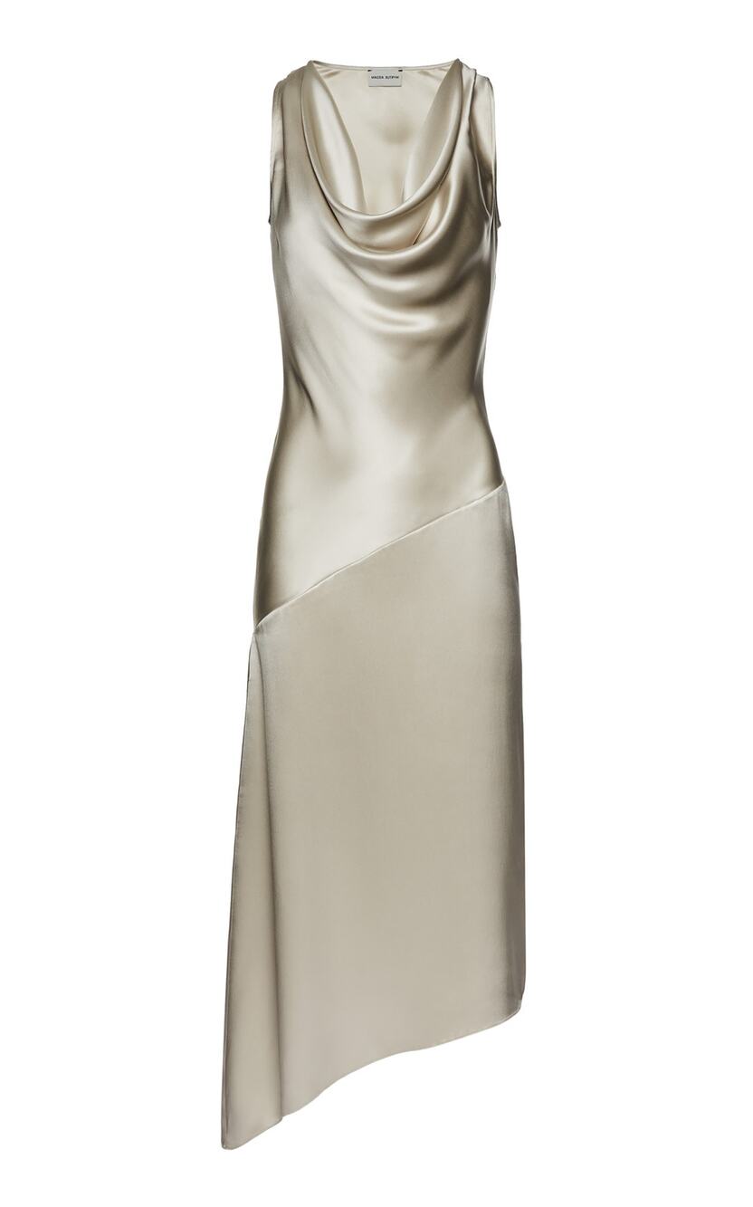 Magda Butrym Silk Silver Cowl Neck Midi Dress Size FR 34 / US 2 NWT